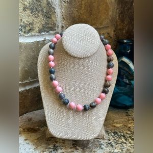 Crazy Lace Agate Pink Beaded Necklace